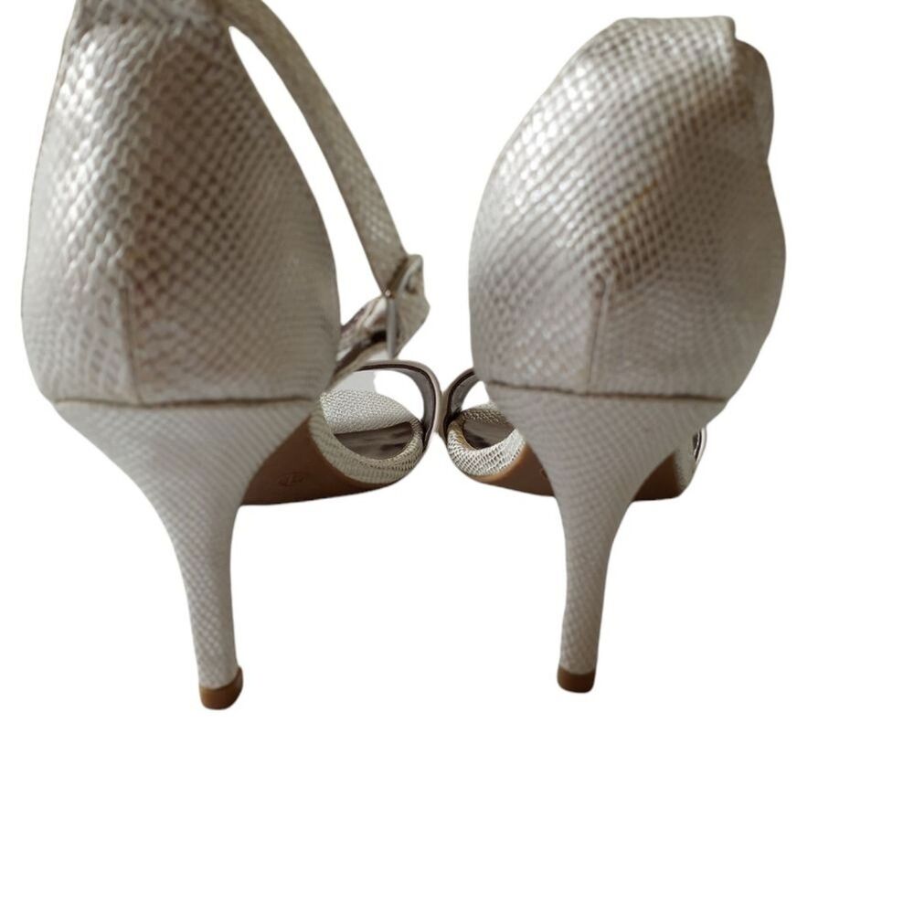 Women’s Silver Textured Open Toe Ankle Strap Stiletto Heel Sandals Size 7 - Picture 4 of 10
